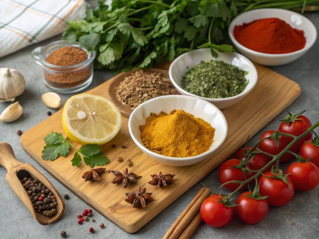 Refreshing Summer Salads Packed with Nutrients 3 A variety of spices, herbs, and fresh ingredients enhancing the taste of a dish.