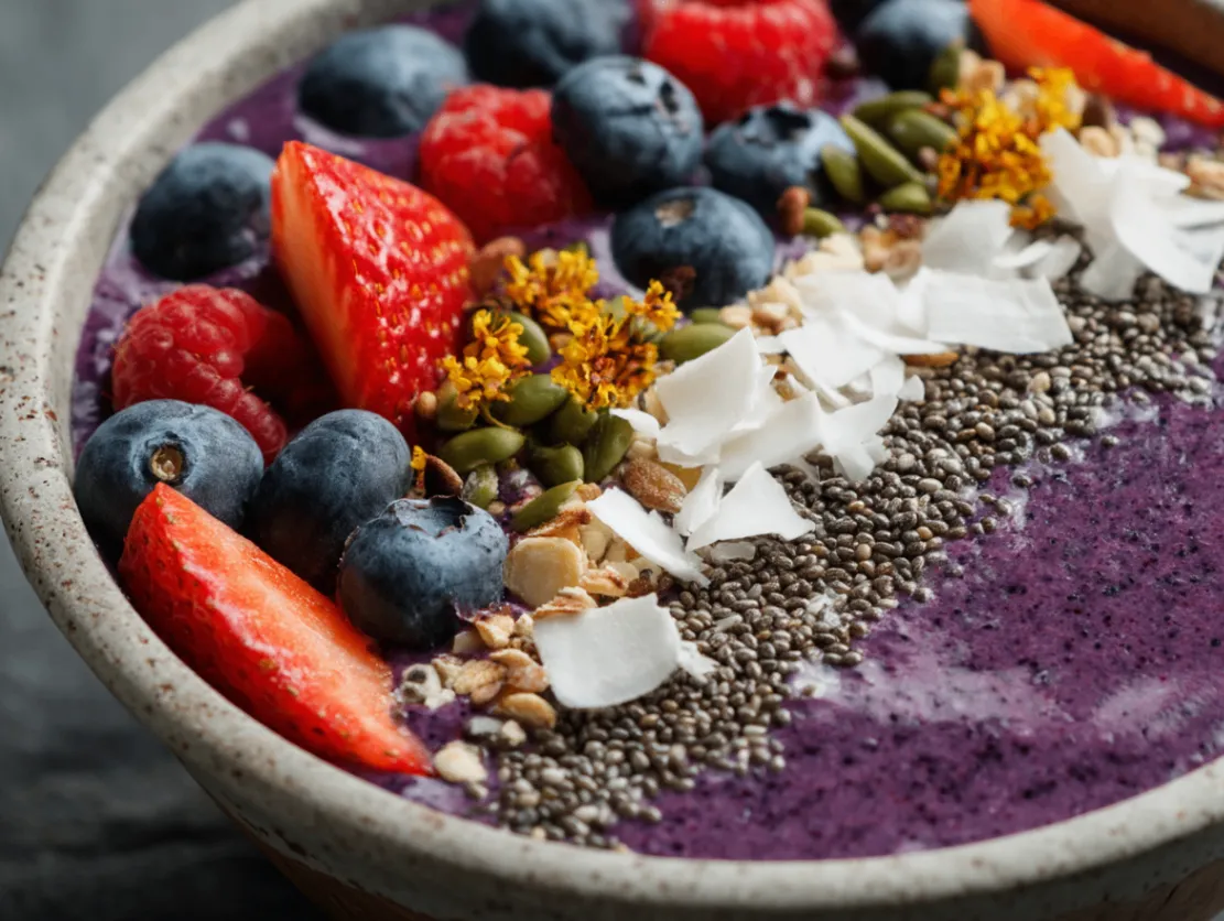 Healthy body for women - nutrient-rich smoothie bowl with berries and seeds