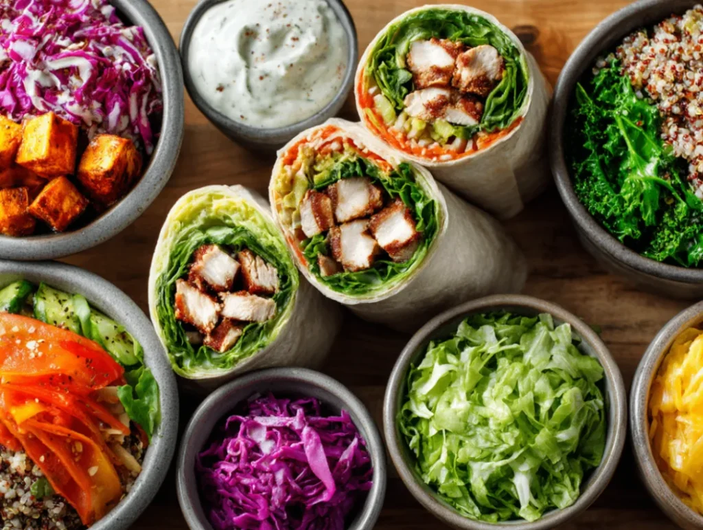 10 Best Lunch Ideas to Spice Up Your Routine: Easy Recipes 1 Vibrant collage featuring ten distinct homemade lunch preparations arranged in a grid format, showing diverse cuisines, colors, and textures from grain bowls and wraps to soups and salads, with visible fresh ingredients and thoughtful plating on various surfaces and containers suitable for home or office dining.