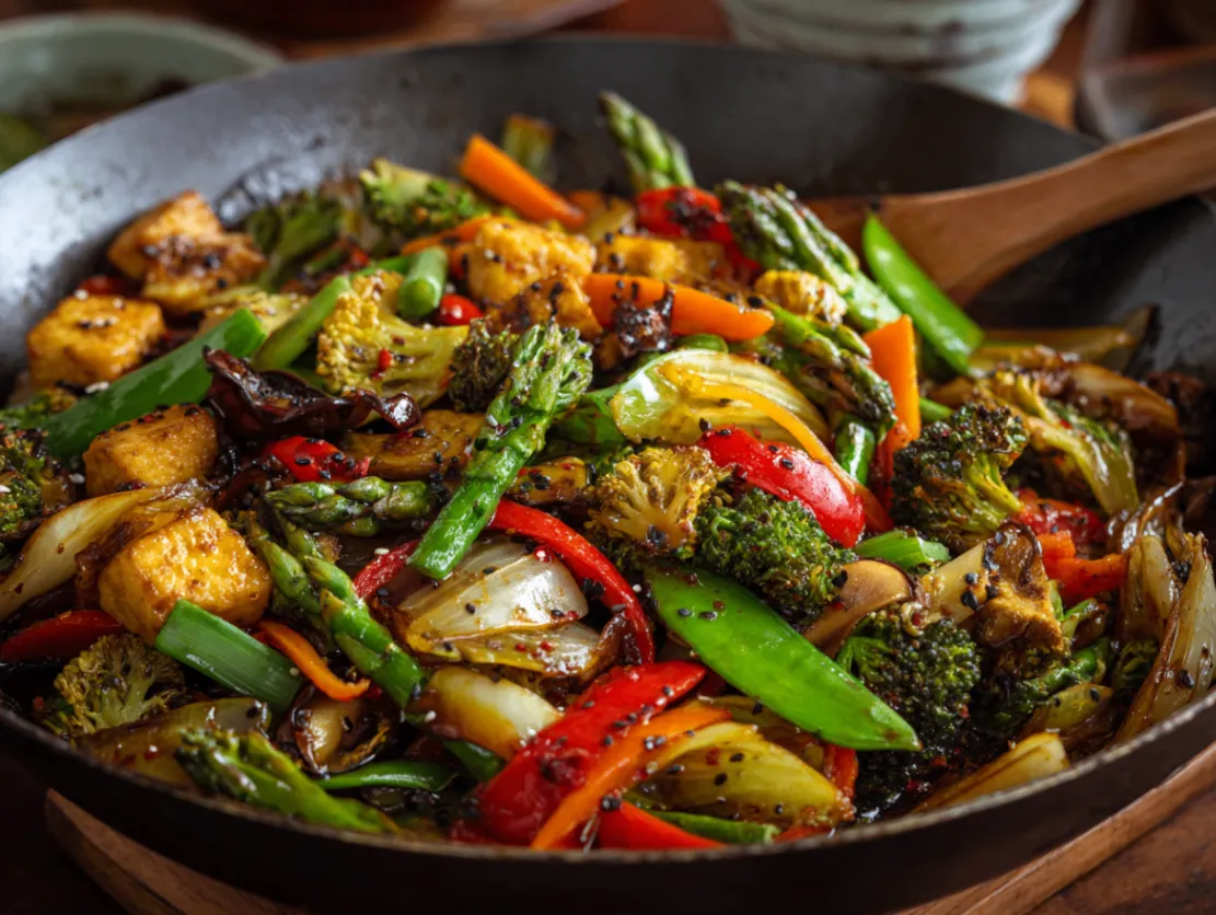 Flexible stir fry recipe - colorful vegetables and protein in wok