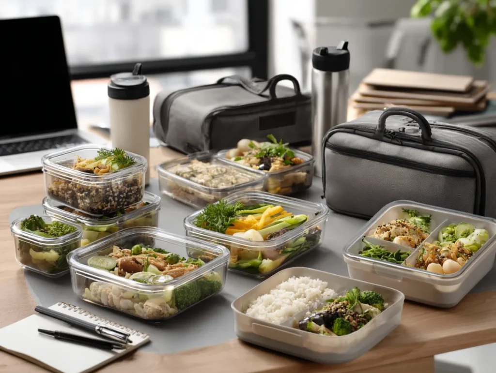 Finished easy work lunches ready to take to office