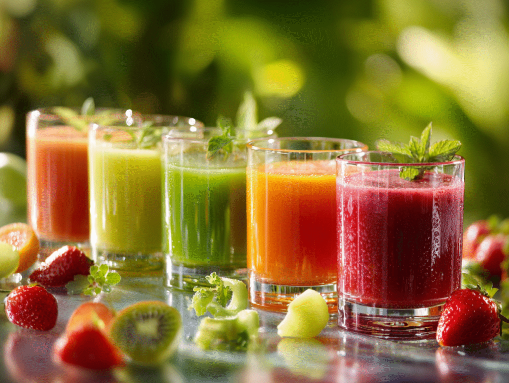 Fresh Juice: 8 Essential Recipes You Need Now 3 Finished fresh juice recipes served and ready to enjoy