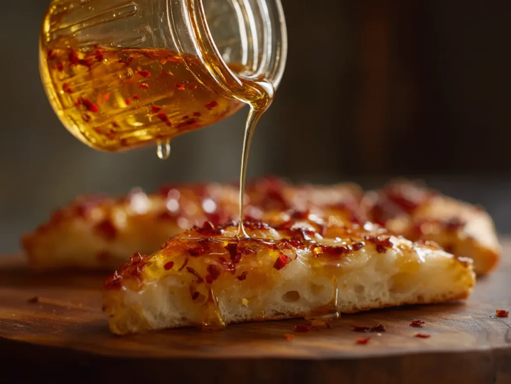 Hot Honey Recipe: How to Make the Ultimate Heat Kick 3 Finished hot honey recipe drizzled over pizza slice