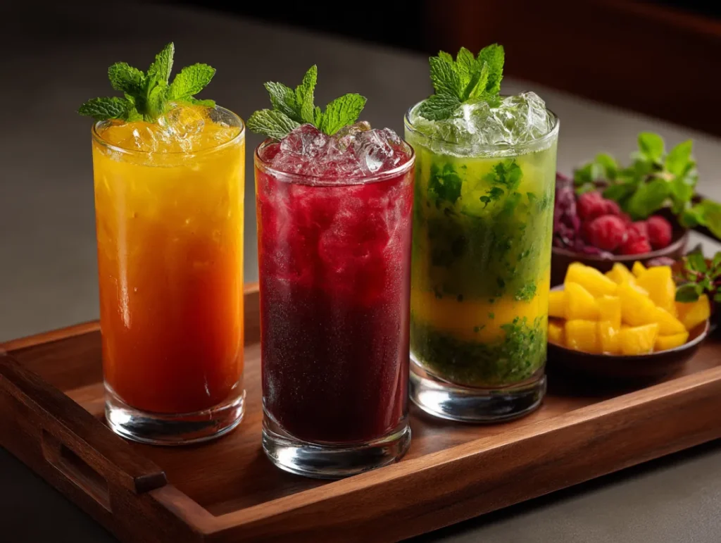 Refreshing Juice Recipes: How To Create Perfect Blends 3 Finished refreshing juice recipes served and ready to enjoy