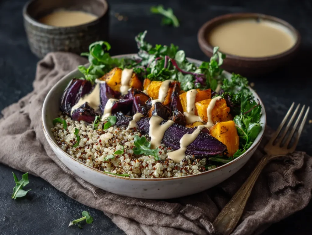 Yumm Sauce: 5 Delicious Ways to Use It Tonight 3 Finished yumm sauce served with vegetables and grains ready to enjoy