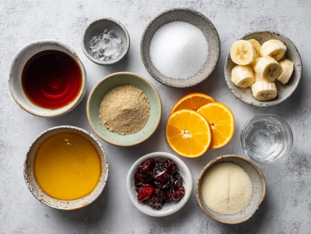 Ingredients for bug juice camp drink recipe laid out on kitchen counter