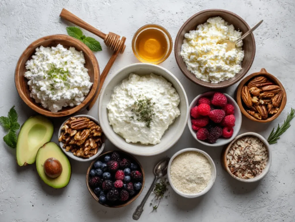 Cottage Cheese Recipes: How to Make Incredible Bowls 2 Ingredients for cottage cheese recipes laid out on kitchen counter