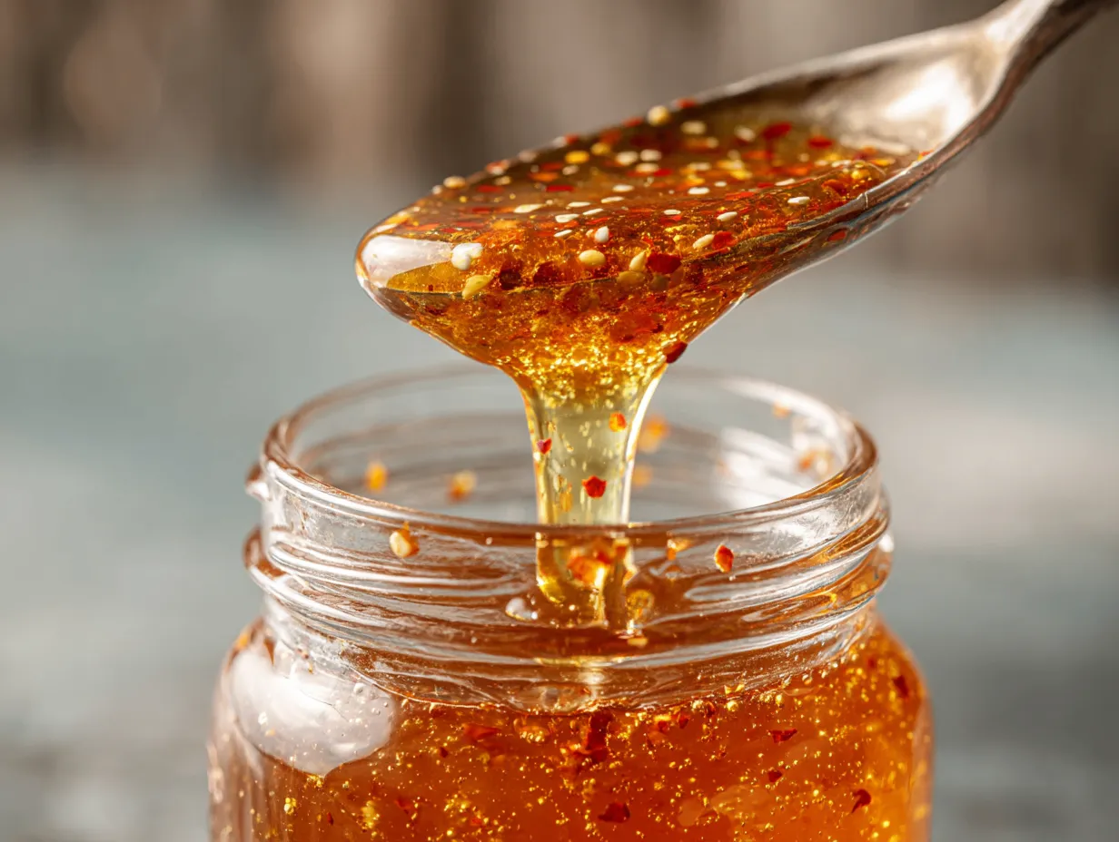 Hot honey recipe - homemade spicy honey drizzle with chili flakes
