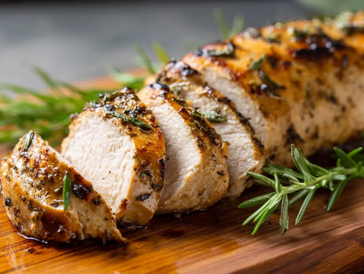 Turkey tenderloins - golden brown and perfectly cooked with herbs