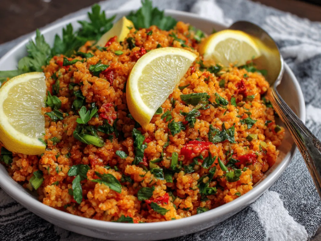 Turkish bulgur salad - homemade recipe with fresh herbs and vegetables
